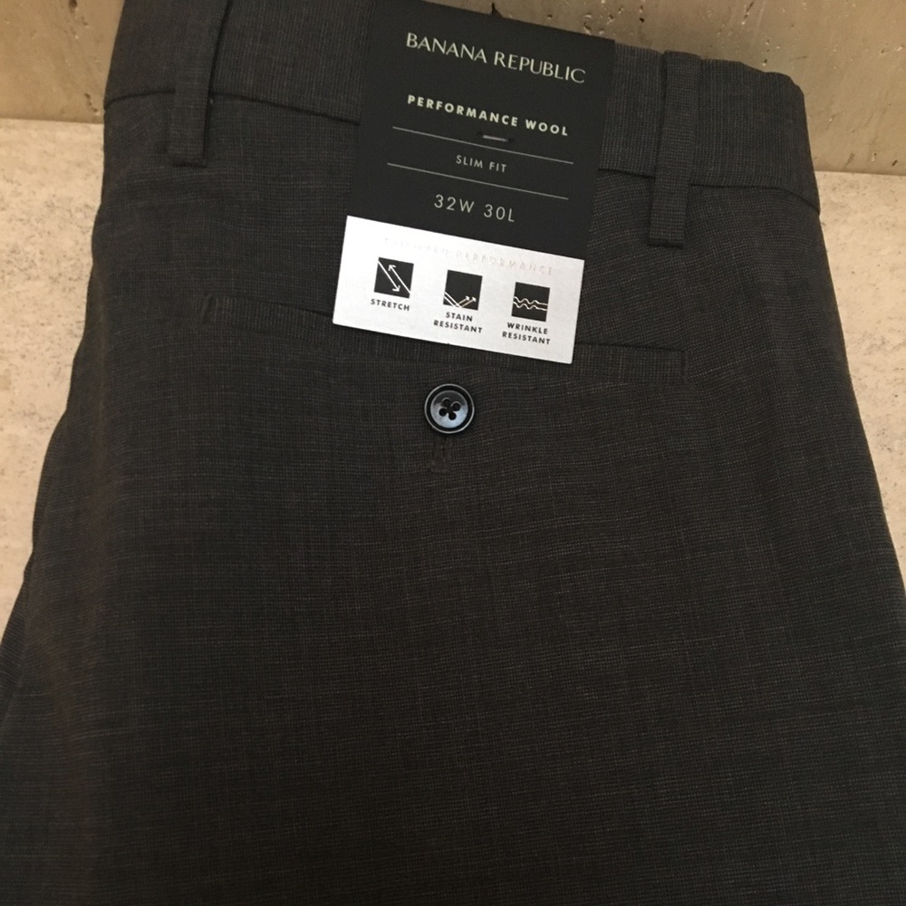 Banana republic; slim fit dress pants. Non iron.